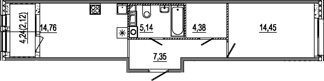 Планировка — Знатный, 1-комн., 46 м²