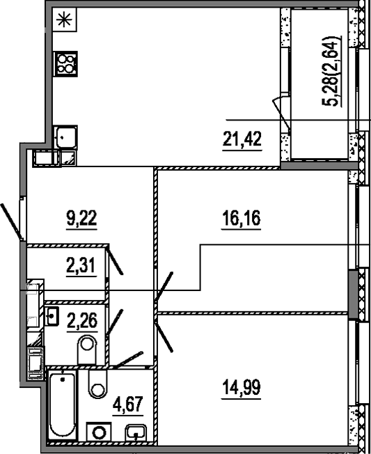 Планировка — Знатный, 3-комн., 71 м²
