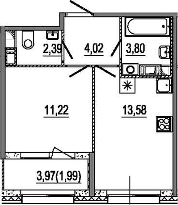 Планировка — Знатный, 1-комн., 35 м²