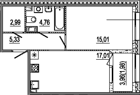 Планировка — Знатный, 2-комн., 45 м²