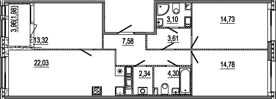 Планировка — Знатный, 4-комн., 86 м²