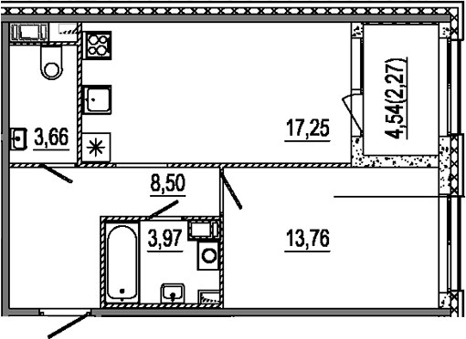 Планировка — Знатный, 2-комн., 47 м²
