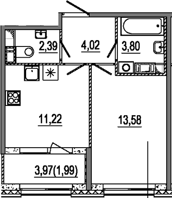 Планировка — Знатный, 1-комн., 35 м²