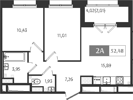 Планировка — Ranta Residence, 3-комн., 50 м²