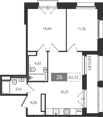 Планировка — Ranta Residence, 3-комн., 59 м²