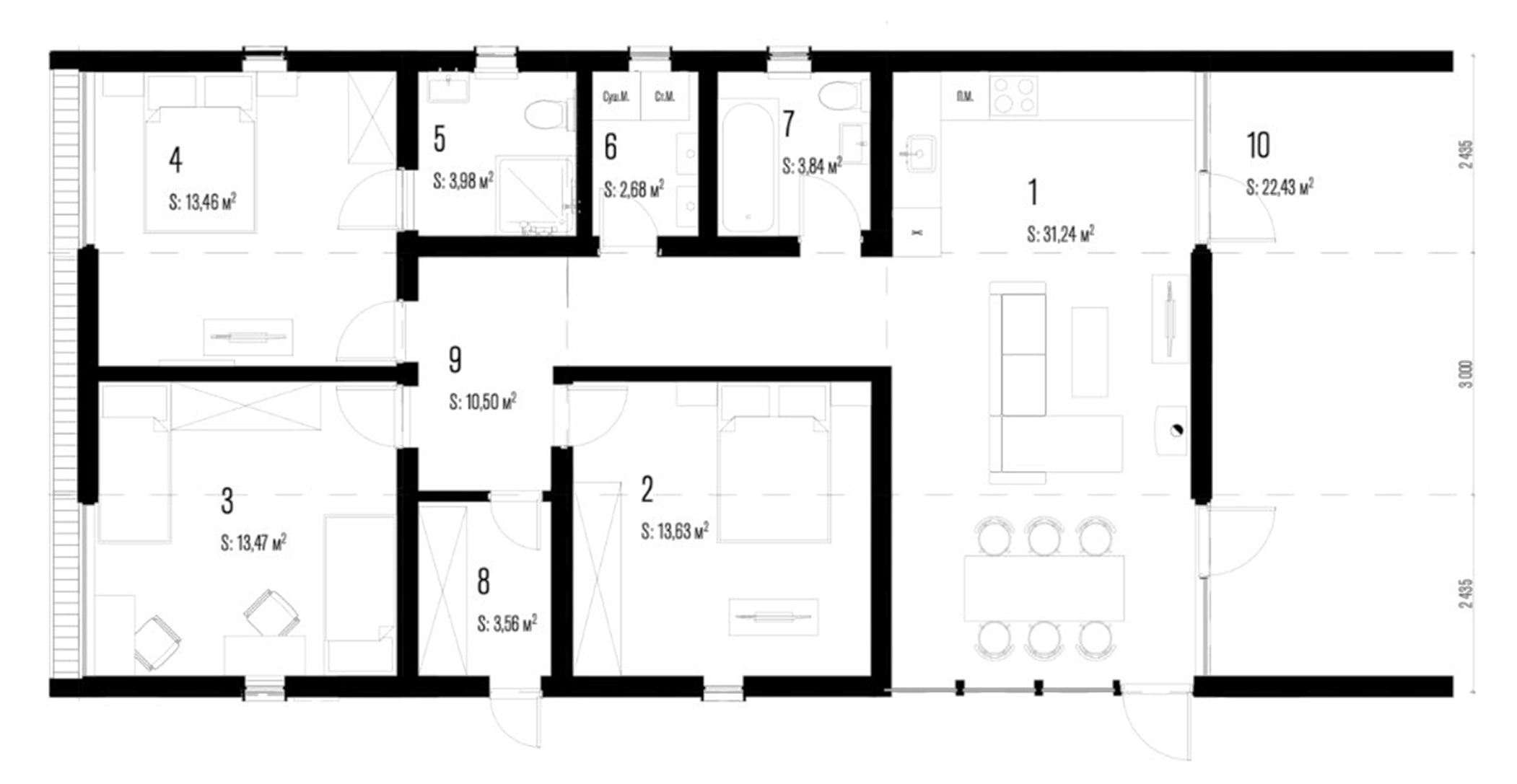 Планировка — Коттеджный поселок Волхов Берег, 3-комн., 96 м²