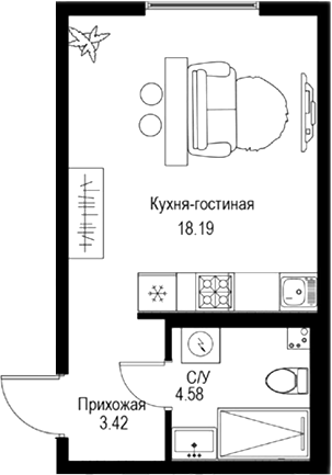 Планировка — ID Petrogradskaya, Студия, 26 м²