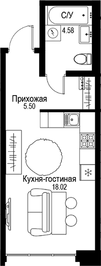 Планировка — ID Petrogradskaya, Студия, 28 м²