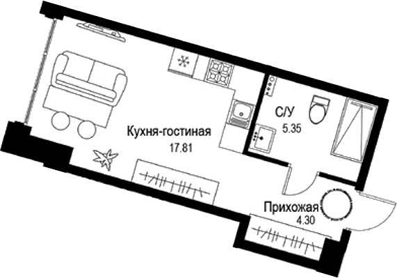 Планировка — ID Petrogradskaya, Студия, 27 м²