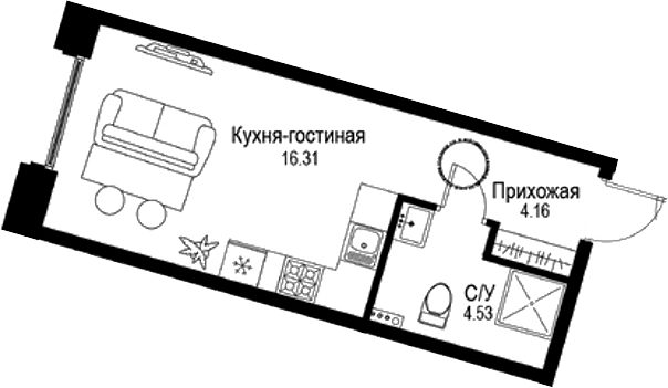 Планировка — ID Petrogradskaya, Студия, 25 м²