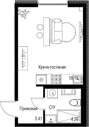 Планировка — ID Petrogradskaya, Студия, 26 м²