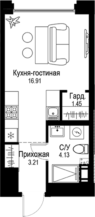 Планировка — ID Petrogradskaya, Студия, 26 м²