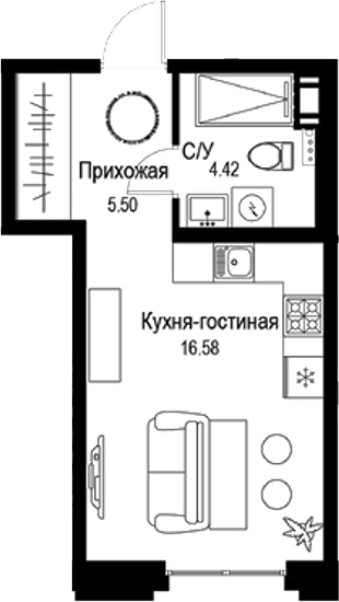 Планировка — ID Petrogradskaya, Студия, 27 м²