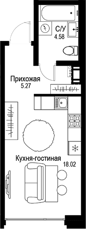 Планировка — ID Petrogradskaya, Студия, 28 м²