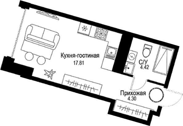 Планировка — ID Petrogradskaya, Студия, 27 м²