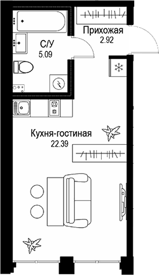 Планировка — ID Petrogradskaya, Студия, 30 м²