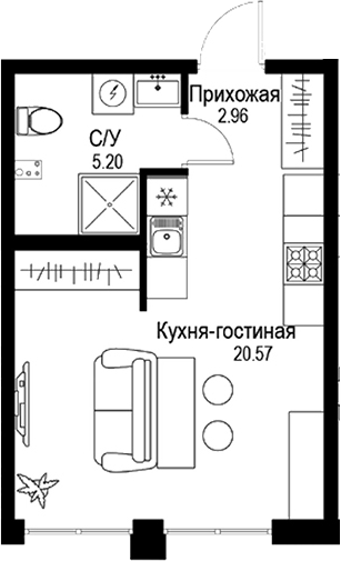 Планировка — ID Petrogradskaya, Студия, 29 м²