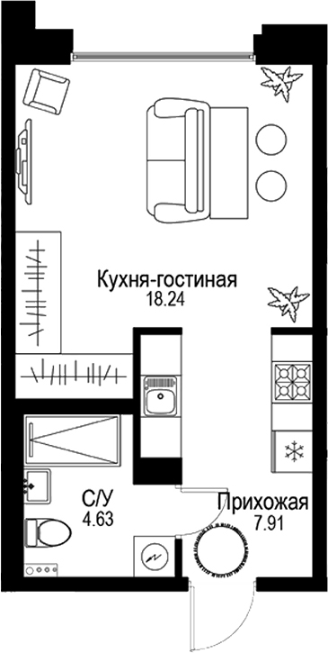 Планировка — ID Petrogradskaya, Студия, 31 м²