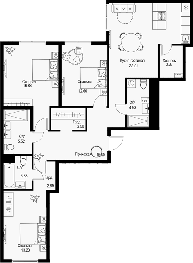 Планировка — ID Petrogradskaya, 4-комн., 105 м²
