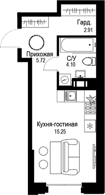 Планировка — ID Petrogradskaya, Студия, 28 м²