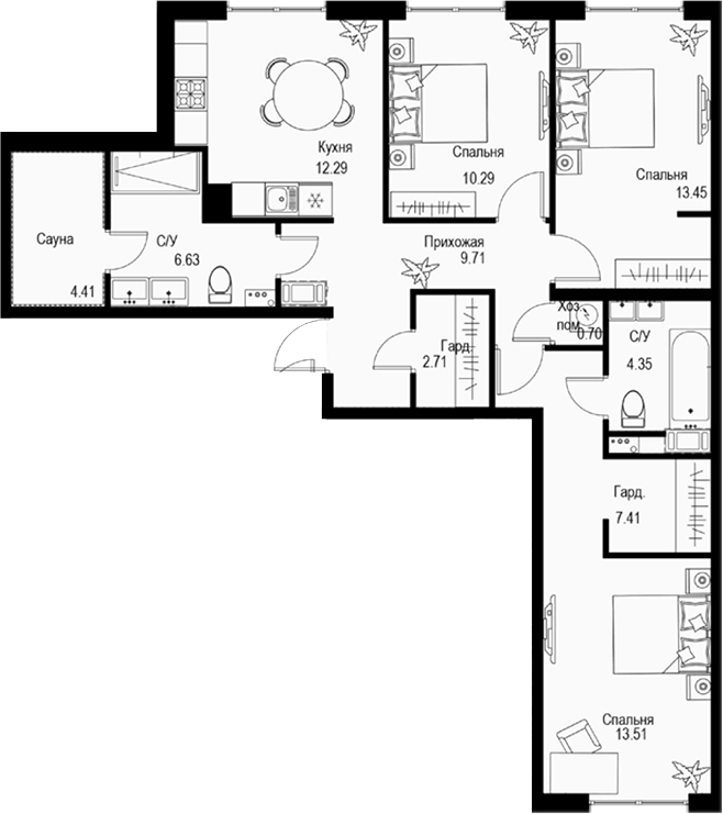 Планировка — ID Petrogradskaya, 3-комн., 85 м²