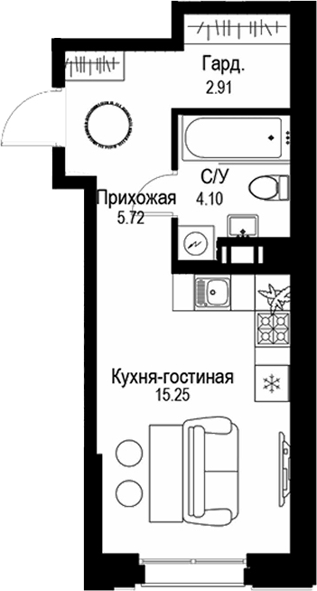 Планировка — ID Petrogradskaya, Студия, 28 м²