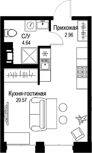 Планировка — ID Petrogradskaya, Студия, 28 м²