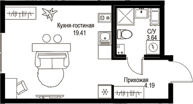Планировка — ID Petrogradskaya, Студия, 27 м²