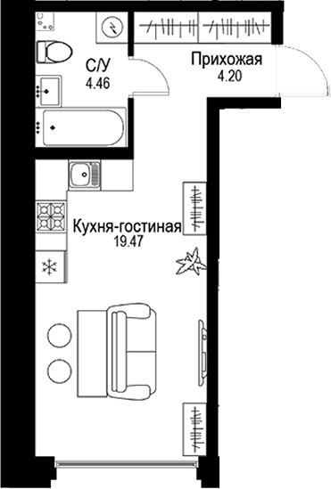 Планировка — ID Petrogradskaya, Студия, 28 м²