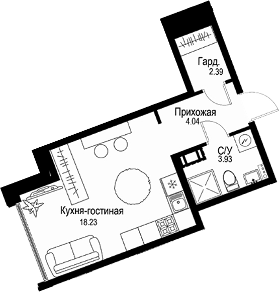 Планировка — ID Petrogradskaya, Студия, 29 м²