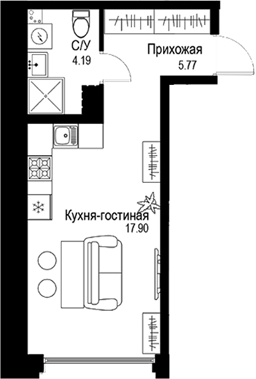 Планировка — ID Petrogradskaya, Студия, 28 м²