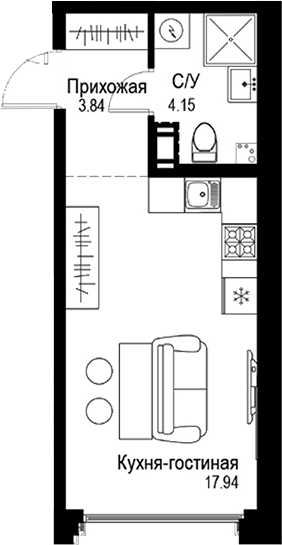 Планировка — ID Petrogradskaya, Студия, 26 м²