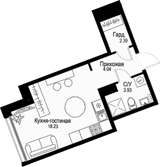 Планировка — ID Petrogradskaya, Студия, 29 м²