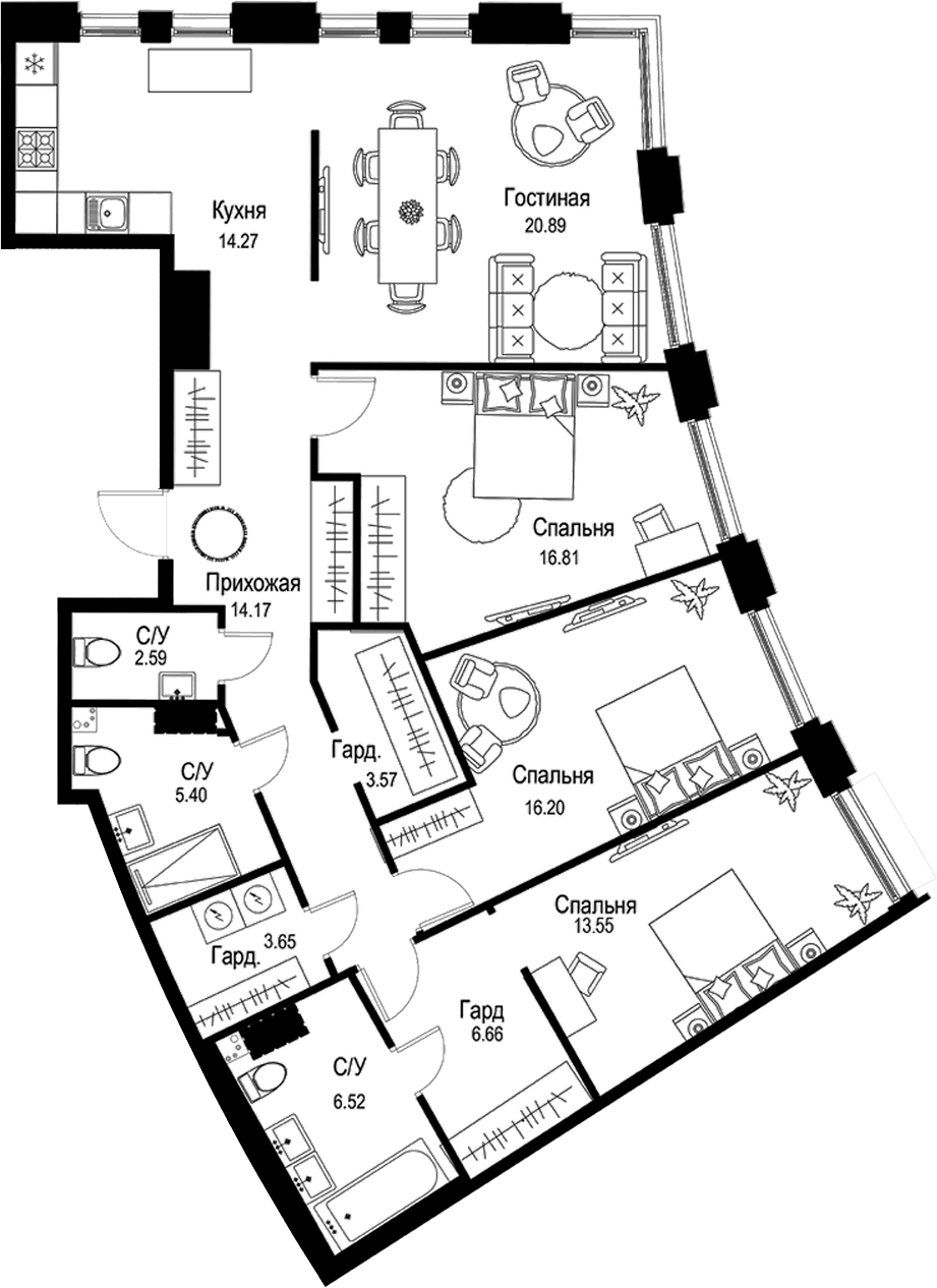 Планировка — ID Petrogradskaya, 4-комн., 124 м²