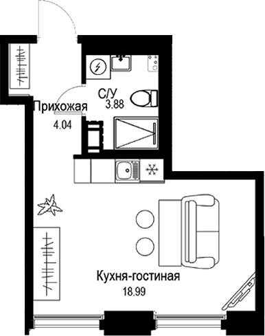 Планировка — ID Petrogradskaya, Студия, 27 м²