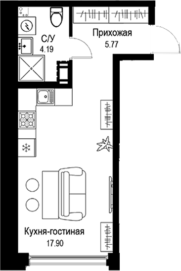 Планировка — ID Petrogradskaya, Студия, 28 м²
