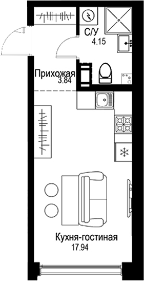 Планировка — ID Petrogradskaya, Студия, 26 м²
