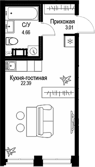 Планировка — ID Petrogradskaya, Студия, 30 м²