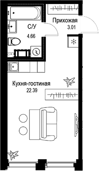 Планировка — ID Petrogradskaya, Студия, 30 м²
