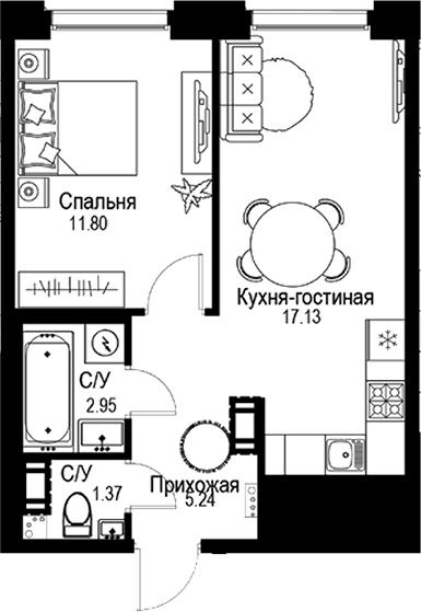 Планировка — ID Petrogradskaya, 1-комн., 38 м²