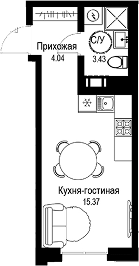Планировка — ID Petrogradskaya, Студия, 23 м²