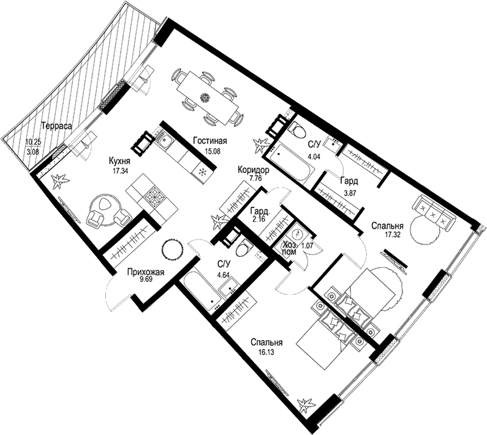 Планировка — ID Petrogradskaya, 4-комн., 99 м²