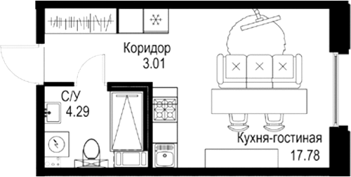 Планировка — ID Petrogradskaya, Студия, 25 м²