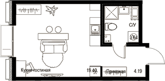 Планировка — ID Petrogradskaya, Студия, 27 м²