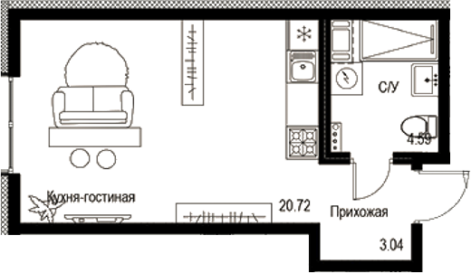 Планировка — ID Petrogradskaya, Студия, 28 м²