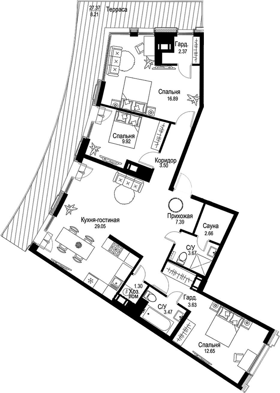 Планировка — ID Petrogradskaya, 4-комн., 97 м²