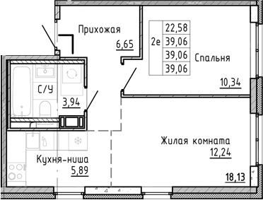 Планировка — OKLA, 2-комн., 39 м²