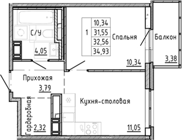 Планировка — OKLA, 1-комн., 29 м²