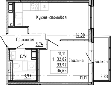 Планировка — OKLA, 1-комн., 30 м²