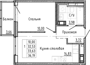 Планировка — OKLA, 1-комн., 30 м²